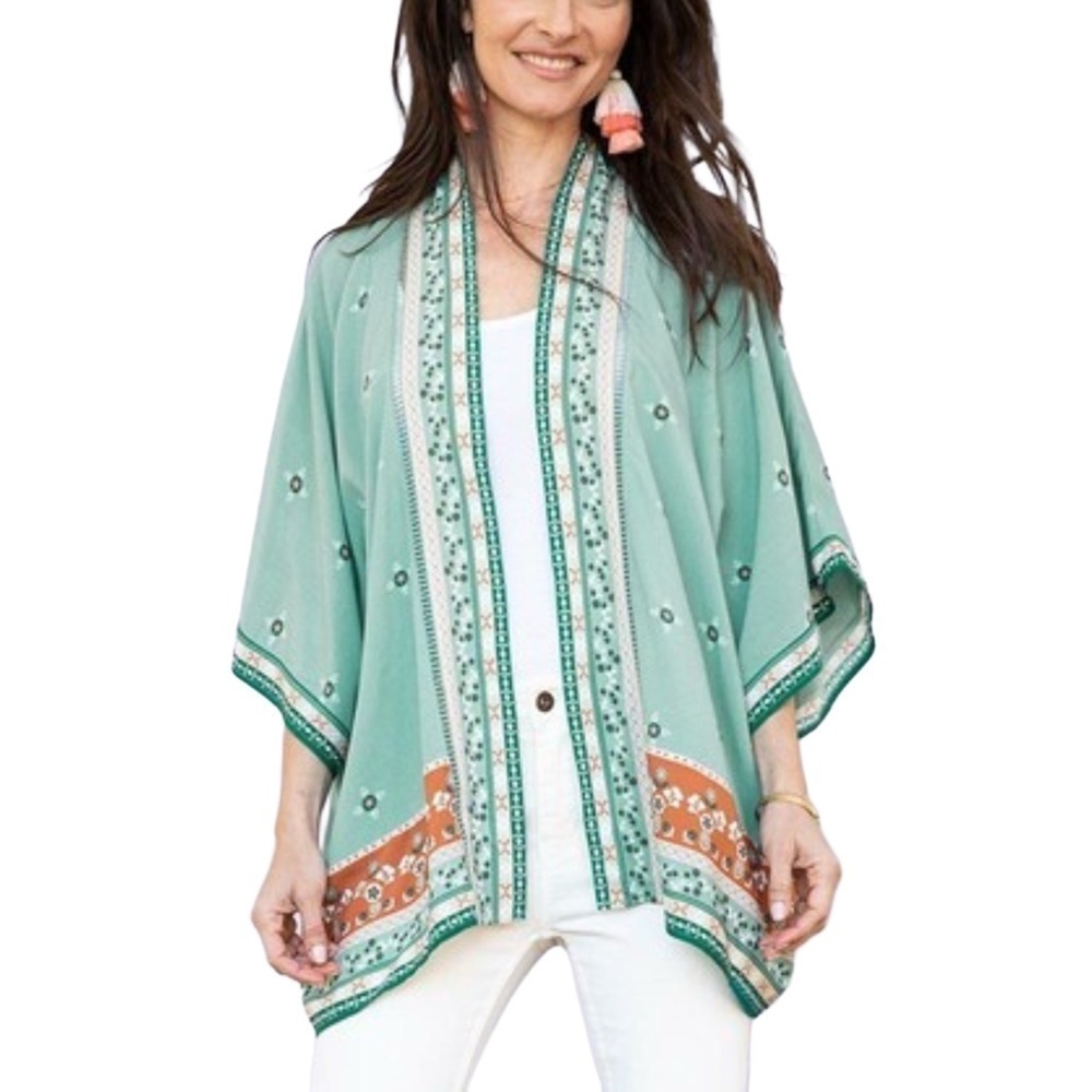 Matilda Jane Light Blue Pink Floral Boho Kimono Shawl XS/S